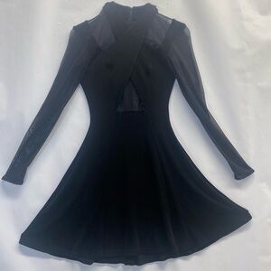 Vintage Tadashi Black Mesh Long Sleeve Dress